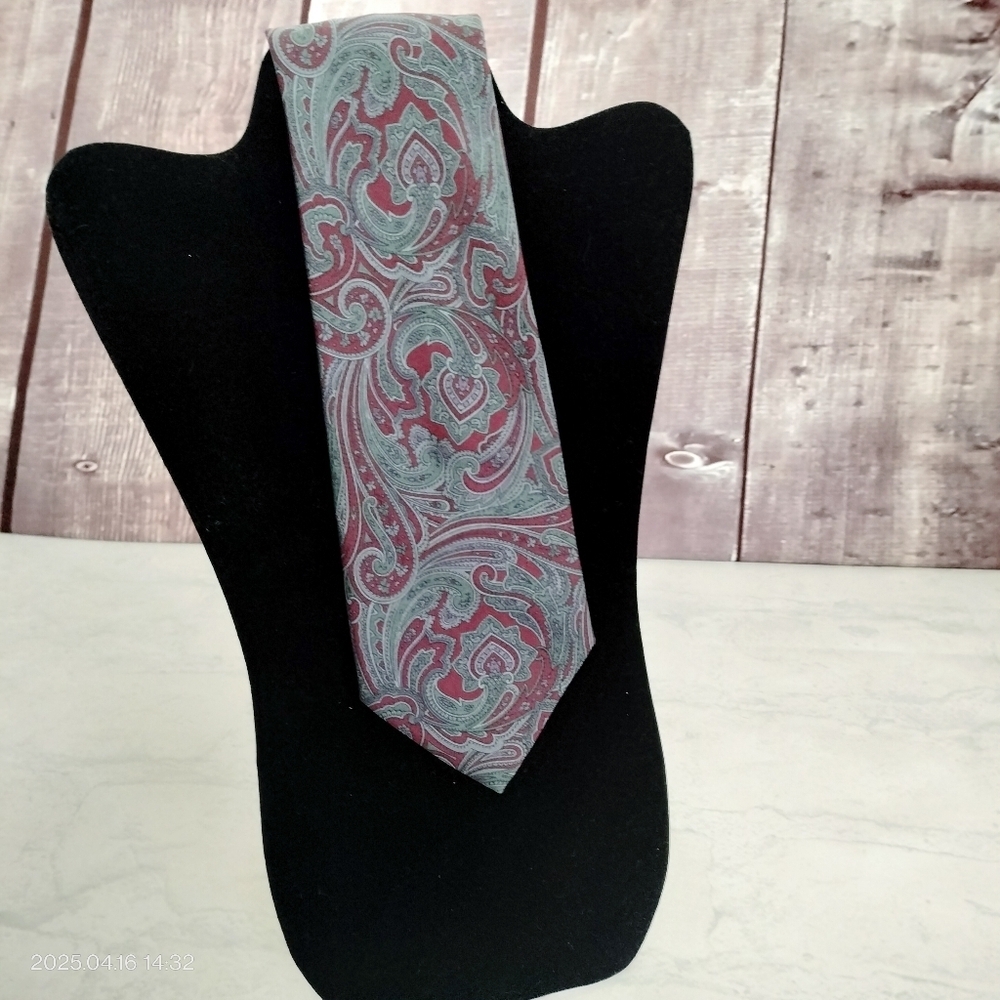 Paisley Tie Necktie Christopher Hayes Silk Burgundy Gray Made In Italy Formal